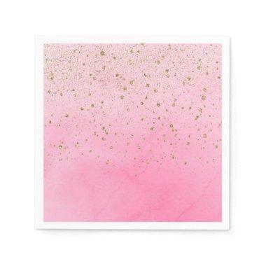 Rosy Rose Pink & Gold Glitter Bridal Shower Party Napkins