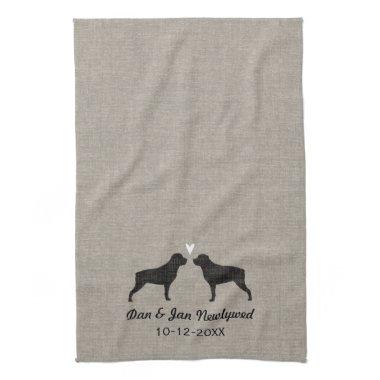 Rottweiler Silhouettes with Heart and Text Towel