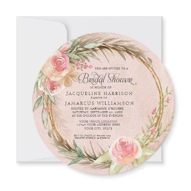 Round BOHO Floral Pampas Pink Watercolor Wreath