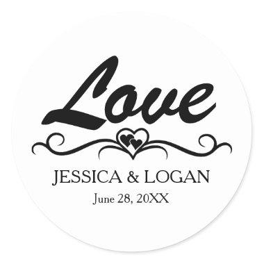 Round Love Sticker with Bride and Groom Names