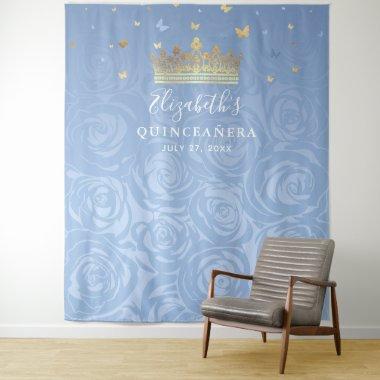 Royal Baby Blue and Gold Roses Photo Backdrop