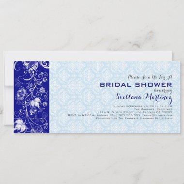 Royal & Baby Blue Damasks & Lace Bridal Shower Invitations