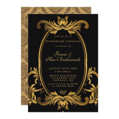 Royal Black Gold Bridesmaids Luncheon Invitations