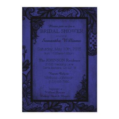 Royal Blue and Black Lace Gothic Bridal Shower Invitations