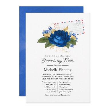 Royal Blue and Gold Floral Bridal Shower by Mail Invitations