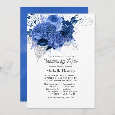 Royal Blue and Silver Floral Bridal Shower by Mail Invitations