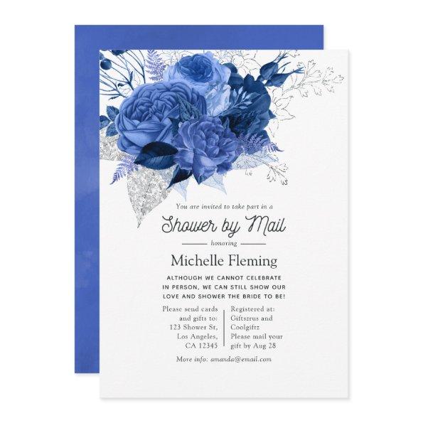 Royal Blue and Silver Floral Bridal Shower by Mail Invitations