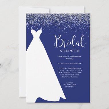 Royal Blue and Silver Glitter Bridal Shower Invita Invitations
