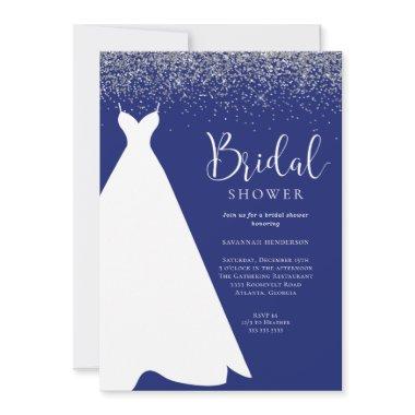 Royal Blue and Silver Glitter Bridal Shower Invita Invitations