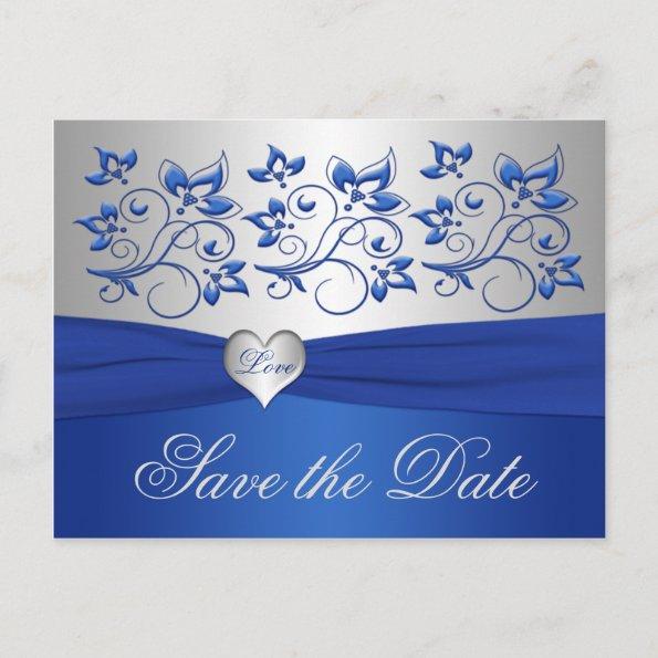 Royal Blue and Silver Heart Save the Date Invitations