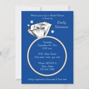 Royal Blue Diamond ring Bridal Shower Invitations