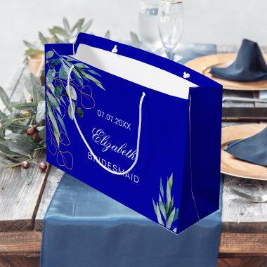 Royal blue eucalyptus greenery bridesmaid wedding large gift bag