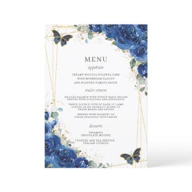 Royal Blue Floral Butterflies Quinceanera Menu