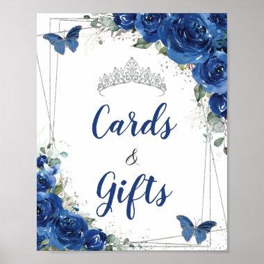 Royal Blue Floral Butterfly Quinceañera Invitations Gift Poster