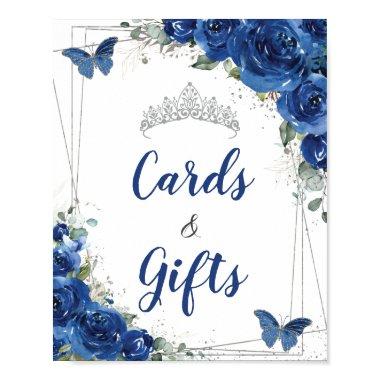 Royal Blue Floral Butterfly Quinceañera Invitations Gift Poster