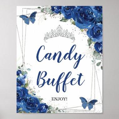 Royal Blue Floral Roses Quinceañera Candy Buffet Poster