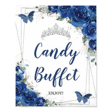 Royal Blue Floral Roses Quinceañera Candy Buffet Poster