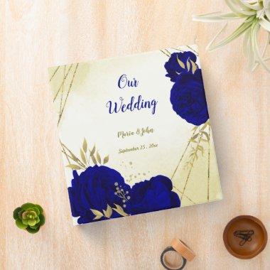 Royal blue flowers gold leaves photo album 3 ring binder