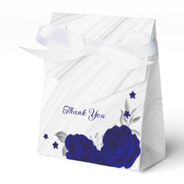 royal blue flowers silver leaves marble favor boxes