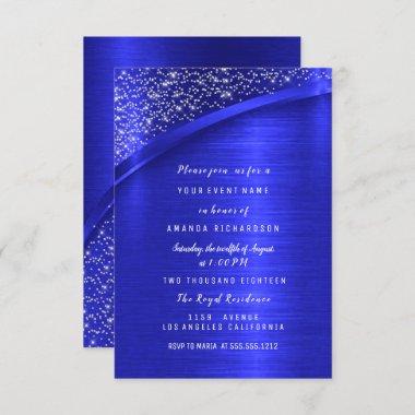Royal Blue Glitter Bridal Shower Birthday Invitations