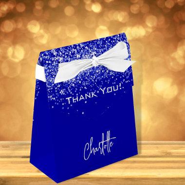 Royal blue glitter sparkles name thank you favor boxes