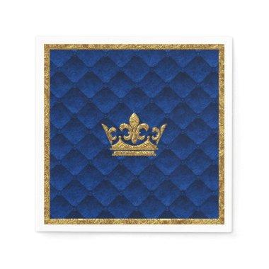 Royal Blue & Gold Crown Elegant Royal Storybook Paper Napkins