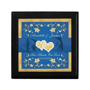 Royal Blue, Gold Joined Hearts Keepsake Box