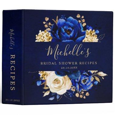 Royal Blue Gold Metallic Bridal Shower recipes 3 R 3 Ring Binder