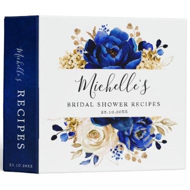 Royal Blue Gold Metallic Bridal Shower recipes 3 Ring Binder