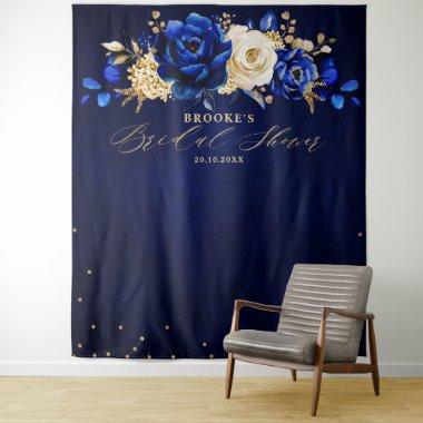 Royal Blue Gold Metallic Floral Bridal shower Tape Tapestry