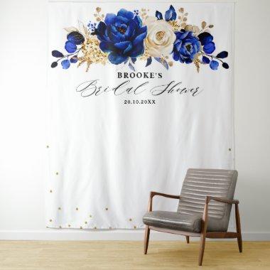 Royal Blue Gold Metallic Floral  Tapestry