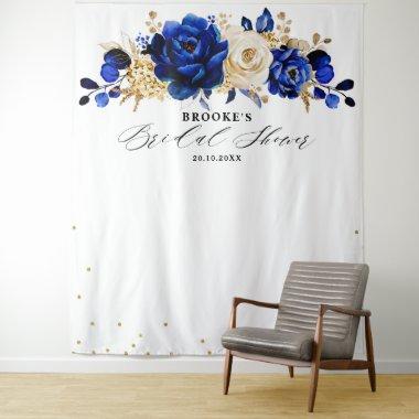 Royal Blue Gold Metallic Floral Bridal shower Tapestry