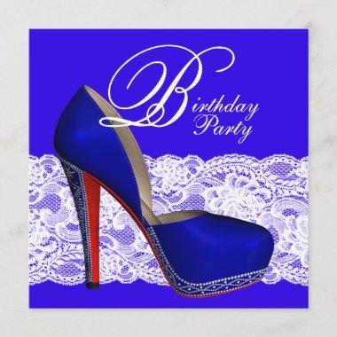 Royal Blue High Heel Shoe Birthday Party Invitations