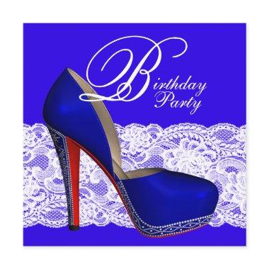 Royal Blue High Heel Shoe Birthday Party Invitations