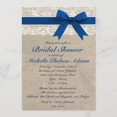 Royal Blue Lace Burlap Bridal Shower Invitations