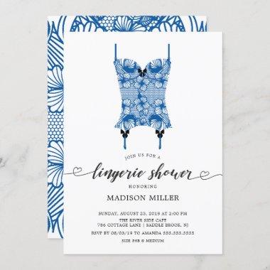 Royal Blue Lace Corset Bridal Lingerie Shower Invitations