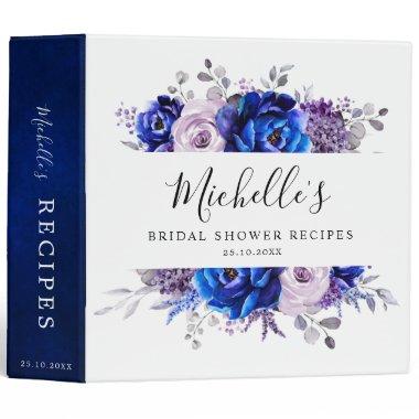 Royal Blue Lilac Purple Bridal Shower Recipe 3 Ring Binder
