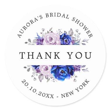 Royal Blue Lilac Purple Bridal Shower Thank You Classic Round Sticker