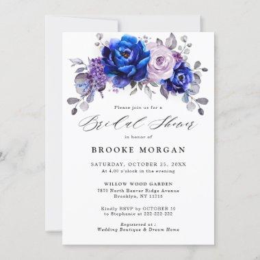 Royal Blue Lilac Purple Floral Bridal Shower Invitations