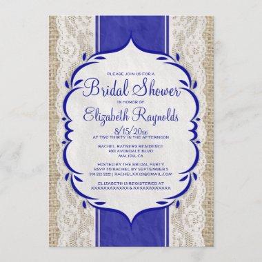 Royal Blue Linen Burlap Lace Bridal Shower Invites