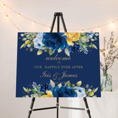 Royal Blue Navy Yellow Floral Wedding Welcome Foam Board