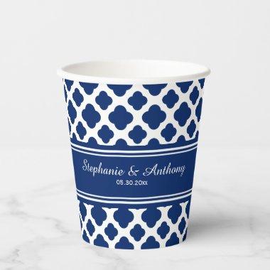 Royal Blue Quatrefoil Wedding Paper Cups
