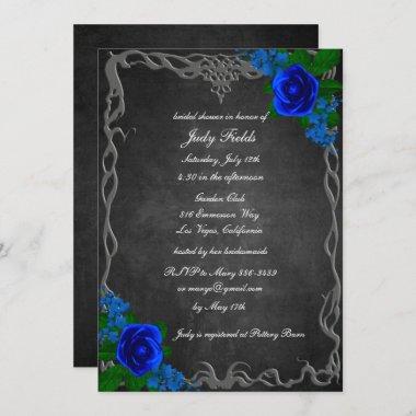 Royal Blue Rose Chalk Board Fall Bridal Shower Invitations