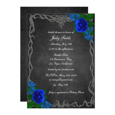 Royal Blue Rose Chalk Board Fall Bridal Shower Invitations