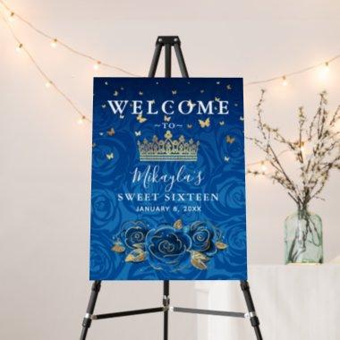 Royal Blue Roses Gold Crown Welcome Party Foam Board