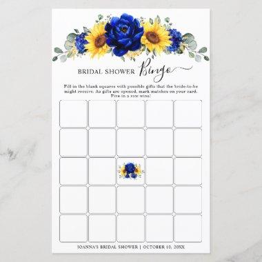 Royal Blue Rustic Sunflower Bridal Shower Bingo