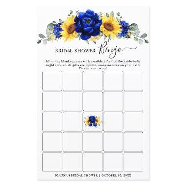 Royal Blue Rustic Sunflower Bridal Shower Bingo