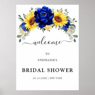 Royal Blue Rustic Sunflower Bridal Shower Welcome Poster