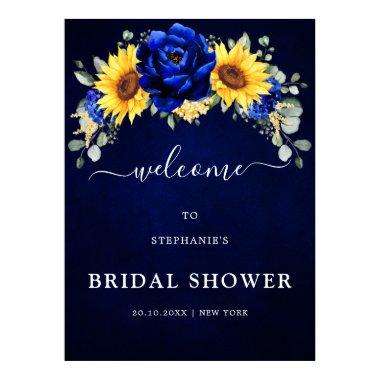 Royal Blue Rustic Sunflower Bridal Shower Welcome Poster