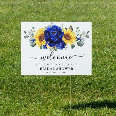 Royal Blue Rustic Sunflower Bridal Shower Welcome Sign